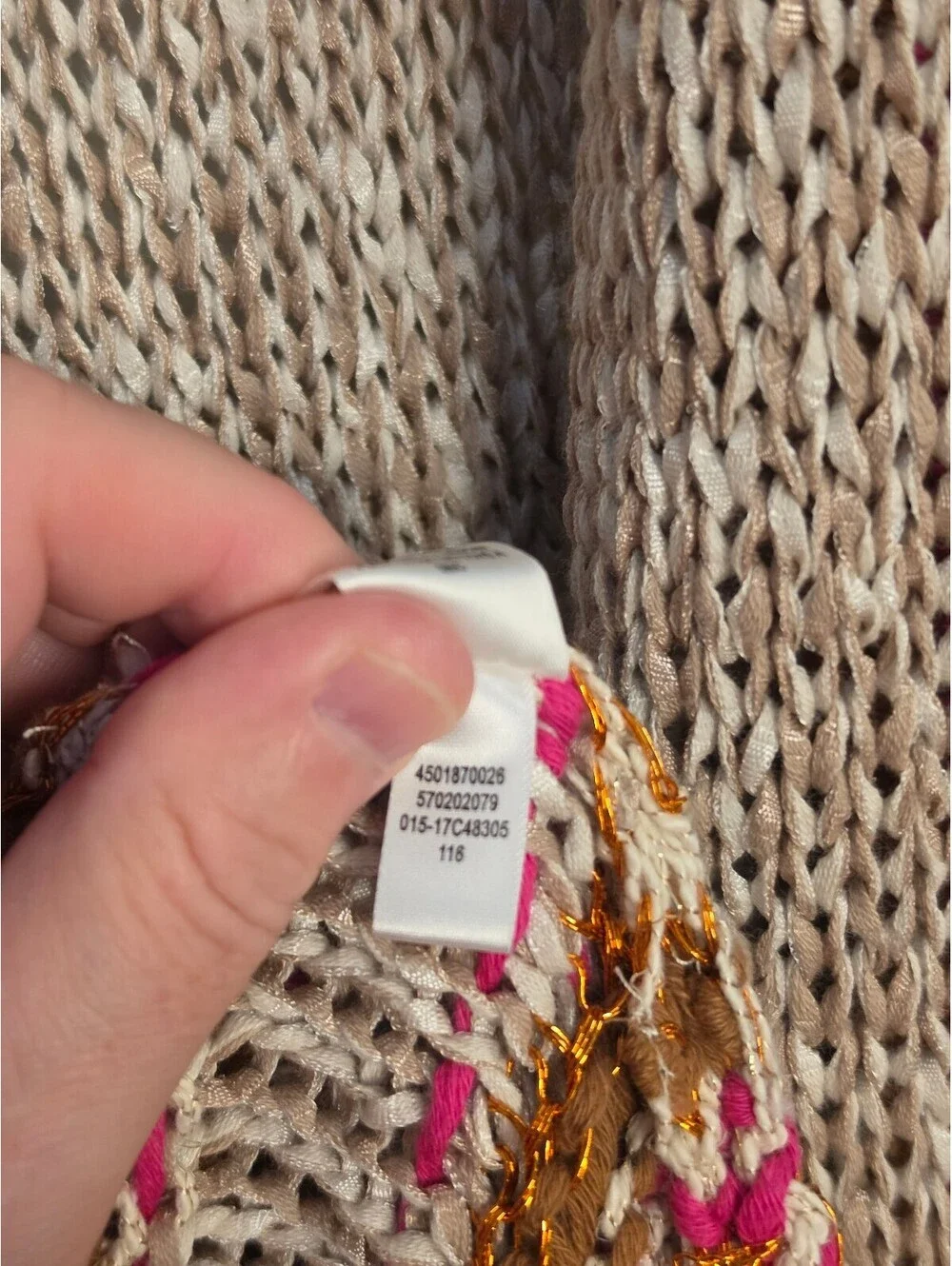 Chico's Women's Knit Open Front Cardigan Sweater Size 2 Beige Pink Brown